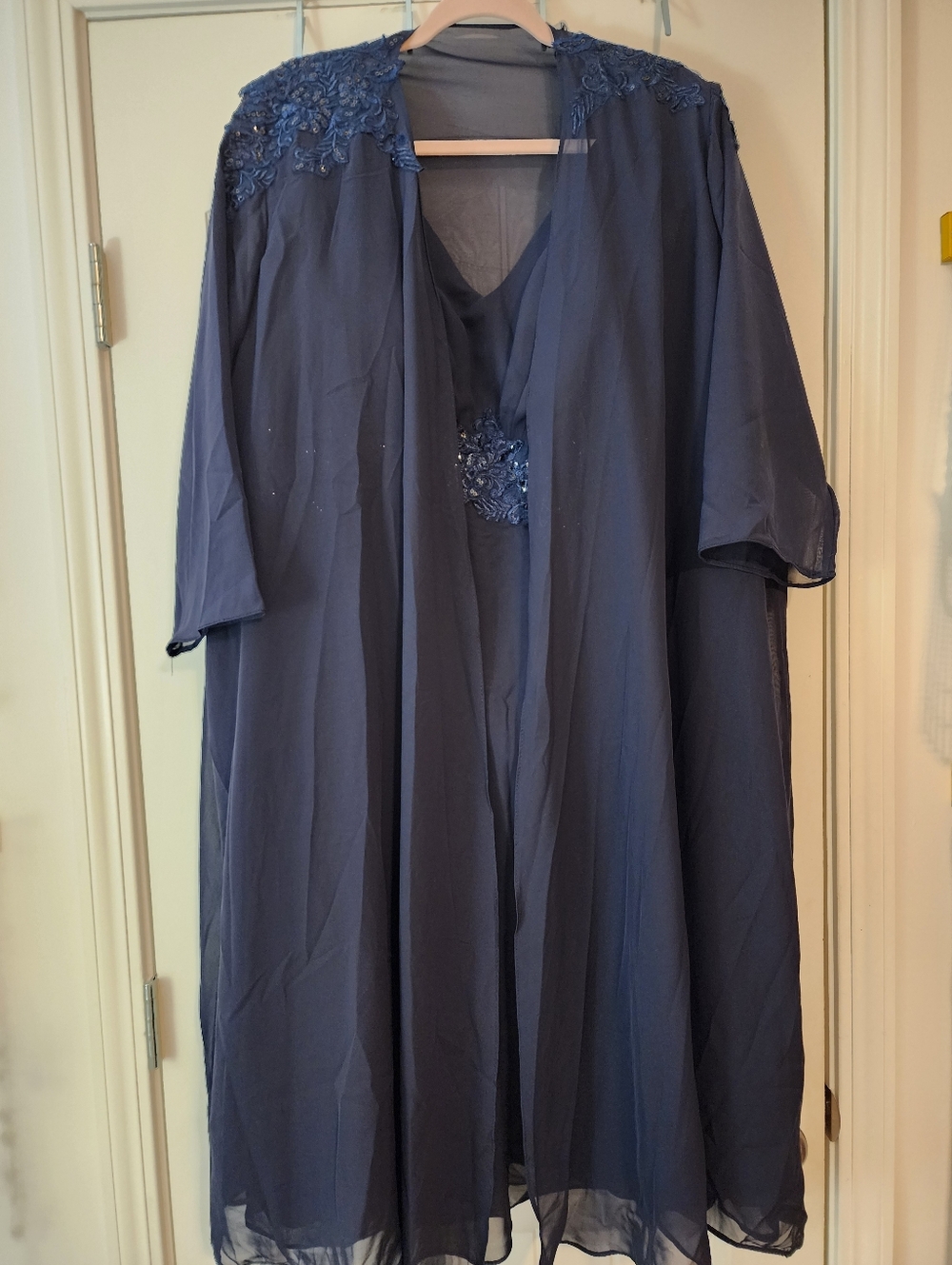 Formal Navy Sequin Embellished Evening Dress with Sheer Jacket Overlay 22W NEW